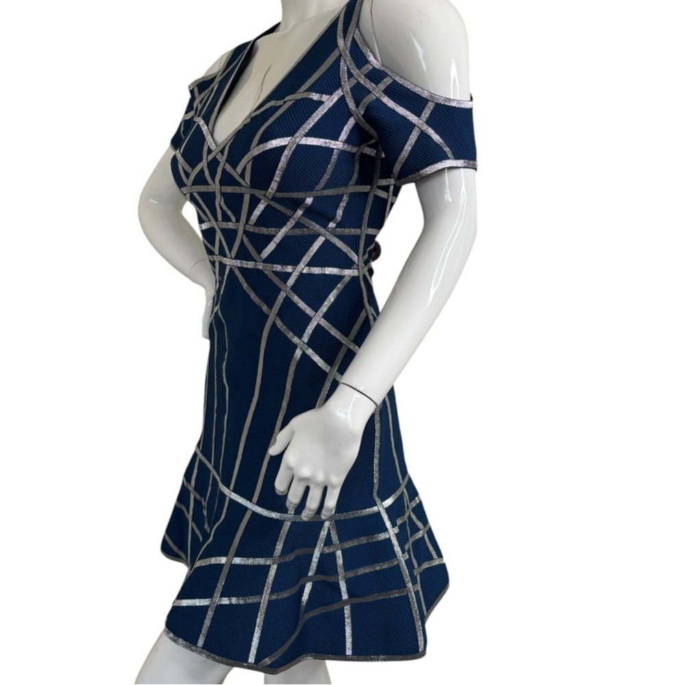 HERVE LEGER VERONIKKA CAGED STRAPPY SEXY RARE COLD-SHOULDER FLUTE DRESS Sz L - Picture 14 of 17